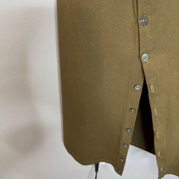 THEORY Button-Hem Ranmire Knit Midi Dress Faded Army Green Casual Wardrobe Sz L - Picture 7 of 10